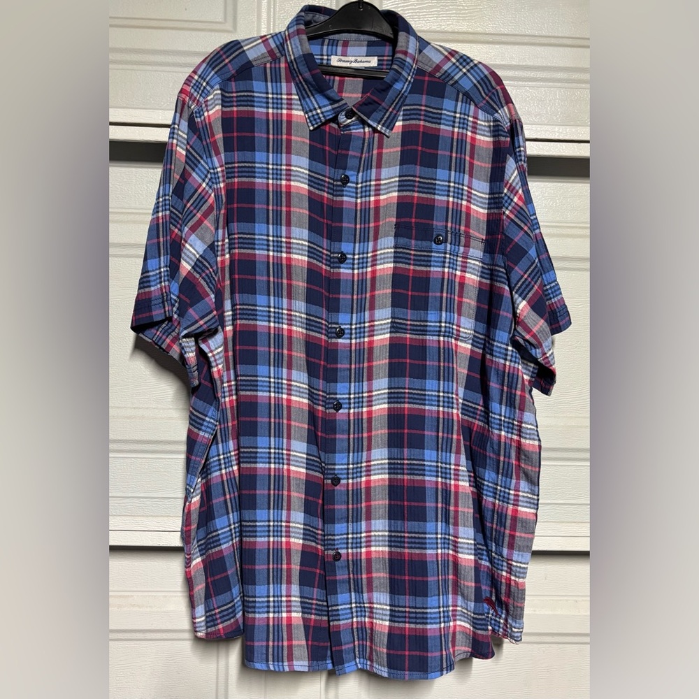 Tommy Bahama Men's Blue and Red Plaid Button Down Shirt